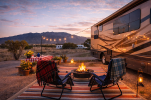 RV campsite setup Albuquerque
